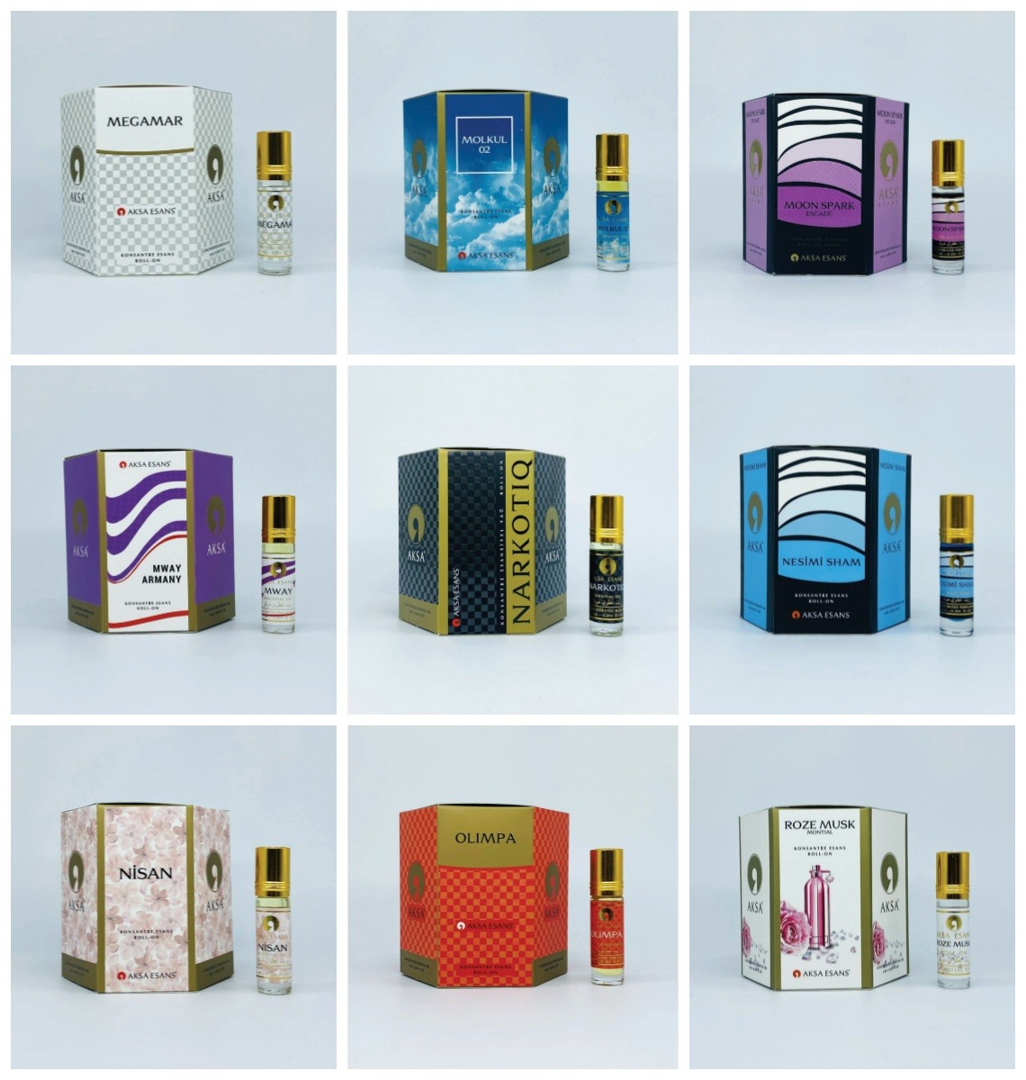 Подборка AKSA с ароматами Megamar, Moon Spark, Nisan, Olimpa и Roze Musk